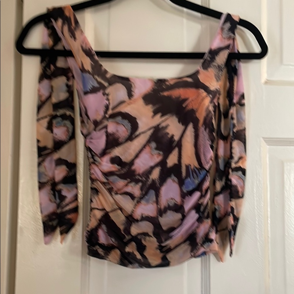 Free People Asymmetrical Pink and Black Blouse